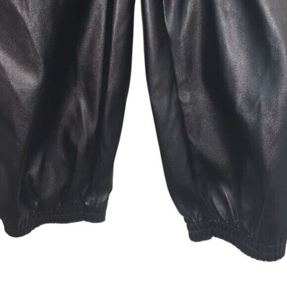 A New Day Black Faux Leather Joggers Size S Elastic Waist & Cuffs With Side Pock - Picture 6 of 11